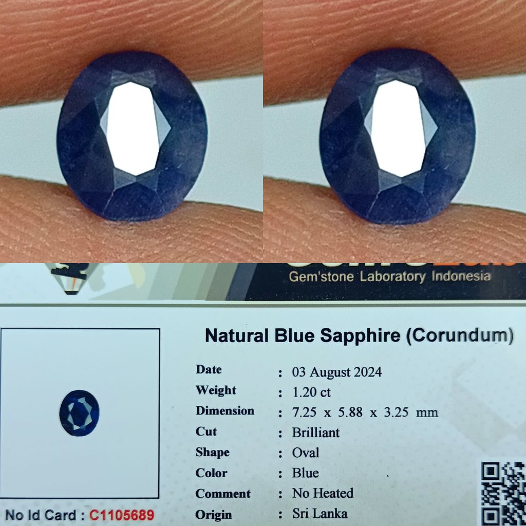 NATURAL BLUE SAPPHIRE SRI LANKA NO HEATED GLI LAB MEMO
