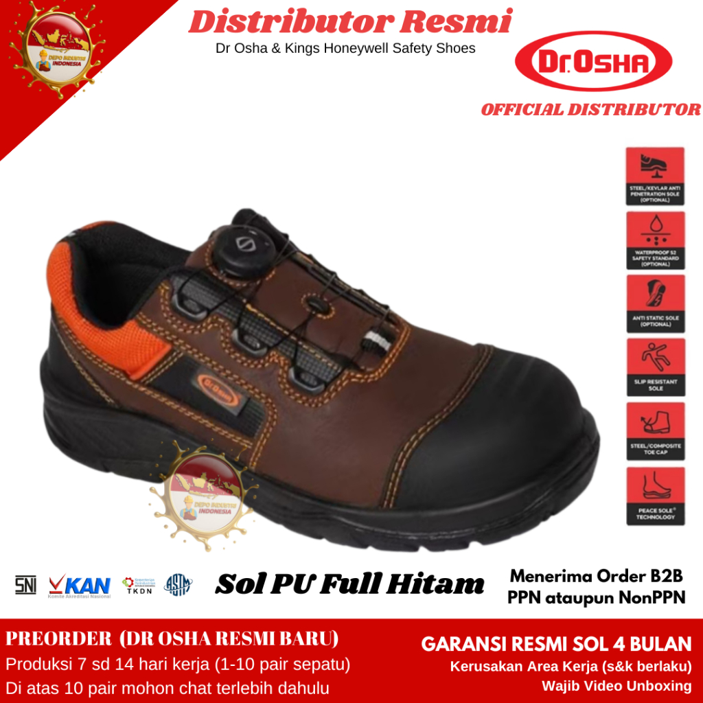 Sepatu Safety / Dr Osha Safety Shoes Viper Lace Up 3169 S1 Composite Toe Cap - Sol PU sd 90C