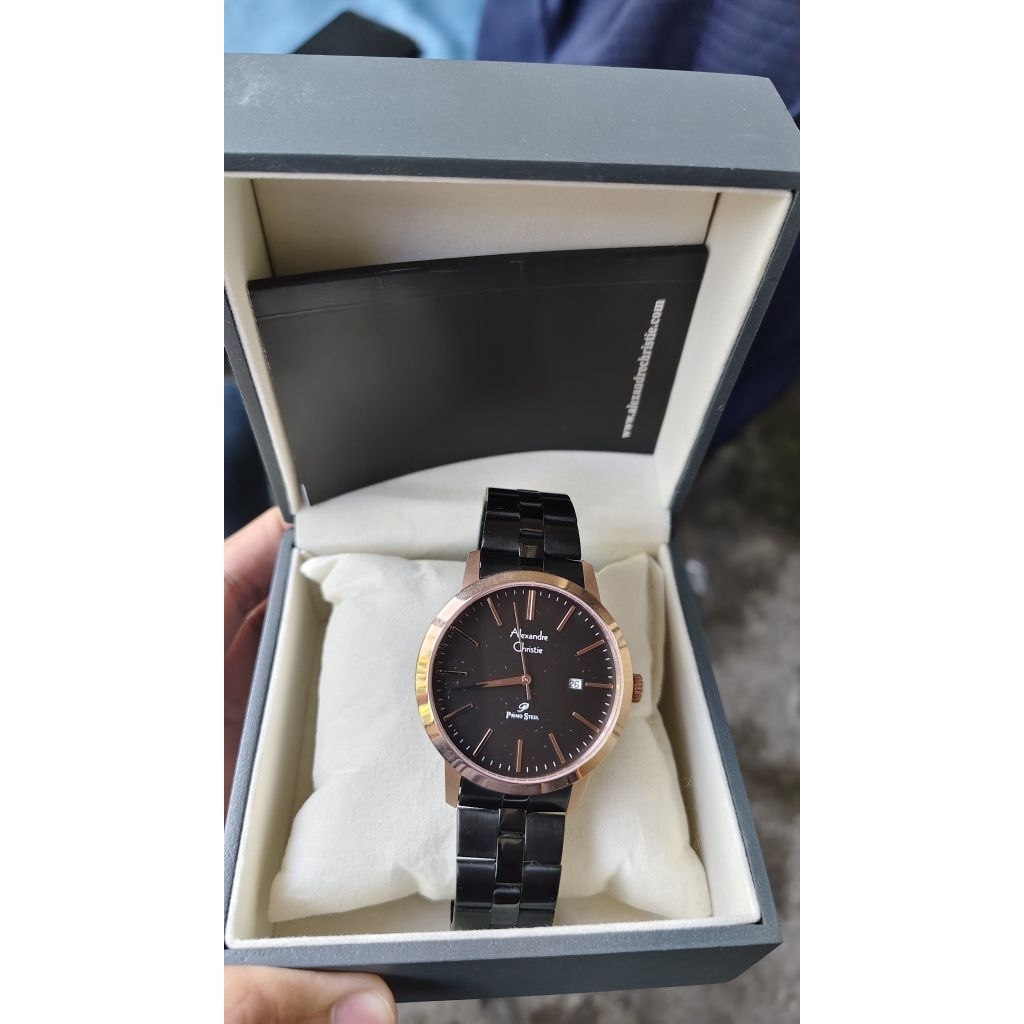 [SECOND] Jam Tangan Pria Alexandre Christie Primo Steel AC MDBBRBA Black Dial Black Stainless Steel 