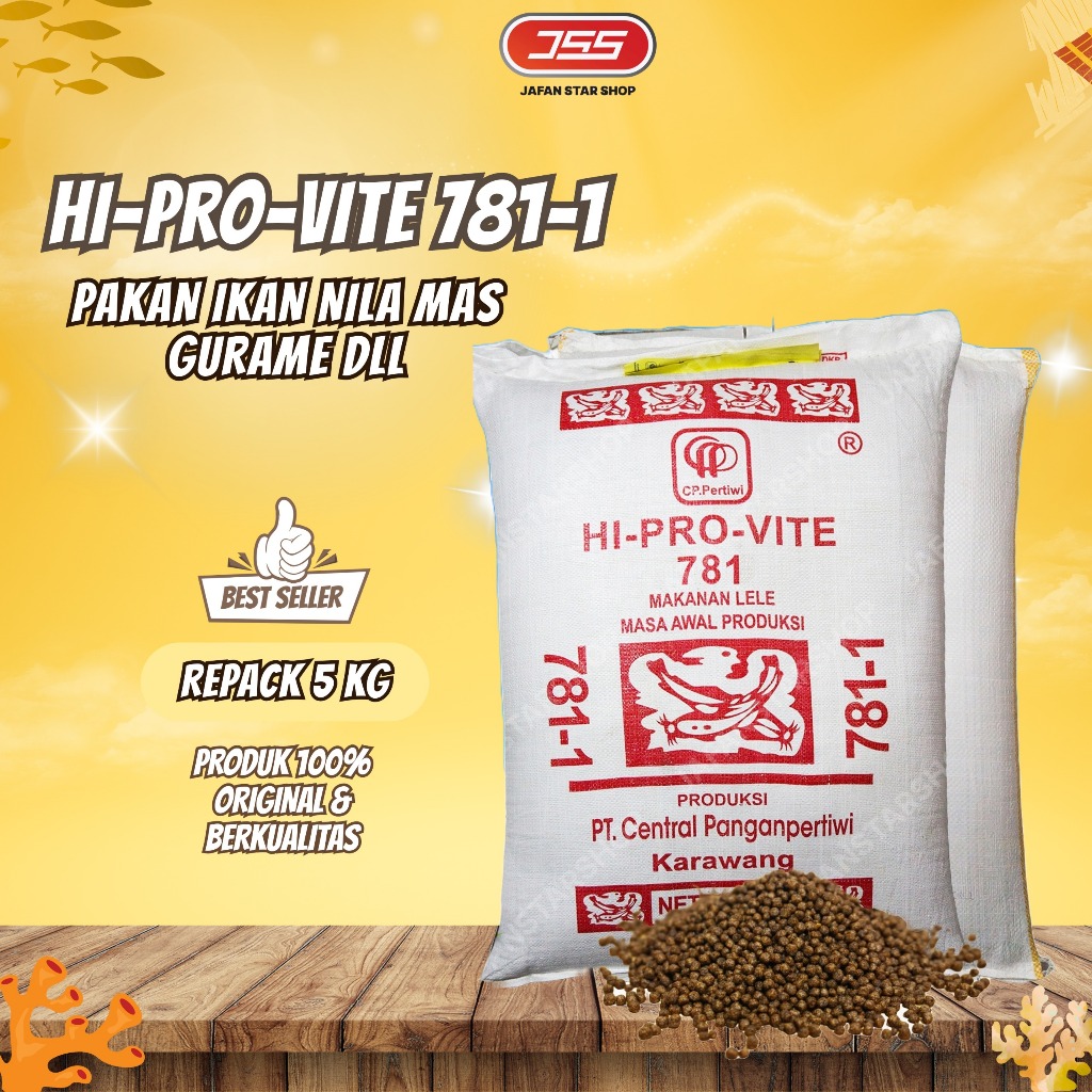 Pakan Pelet Ikan Lele HI-PRO-VITE 781-1 Untuk Bibit Ukuran 7-8cm 5KG