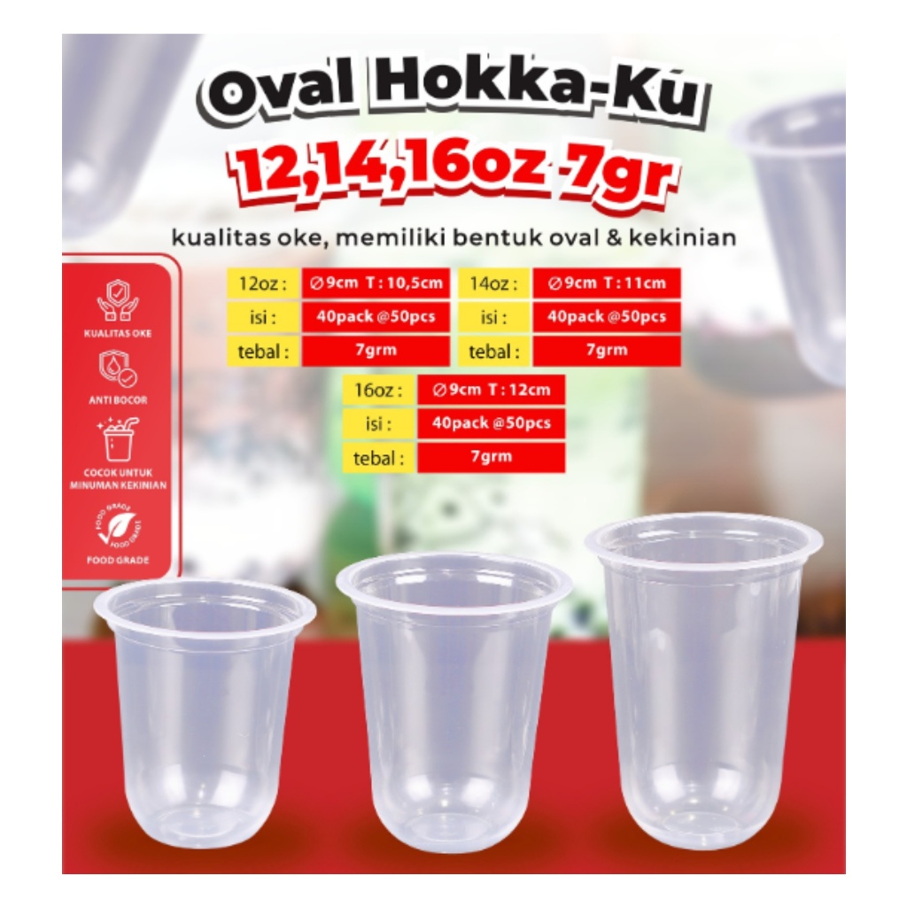 Gelas Cup Oval Hokka-ku 12oz 14oz 16oz 12 14 16 oz Minuman Plastik Bening