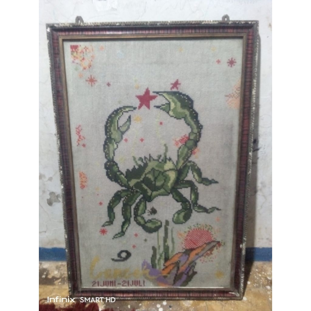 LUKISAN KRISTIK JADUL ZODIAK CANCER 56x84,LUKISAN LAWAS