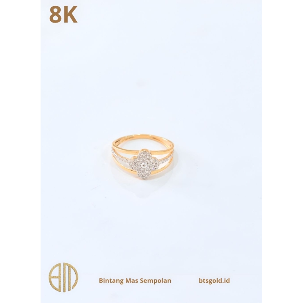 Cincin Bunga Permata Putih Simple Emas Asli