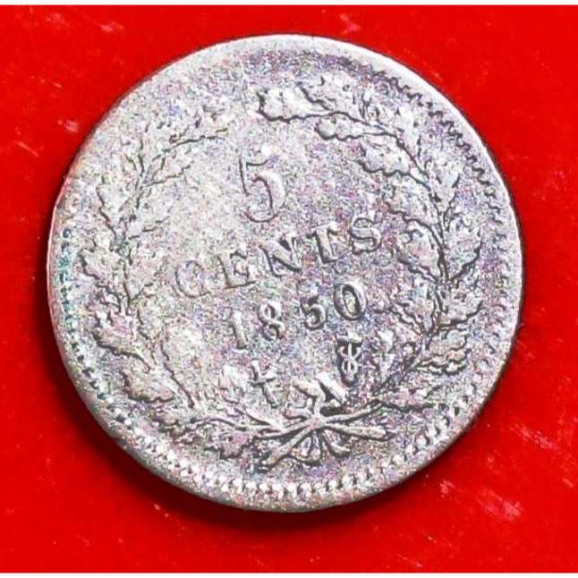 BL580 koin 5 cent 1850 King Willem 3 Belanda koin perak