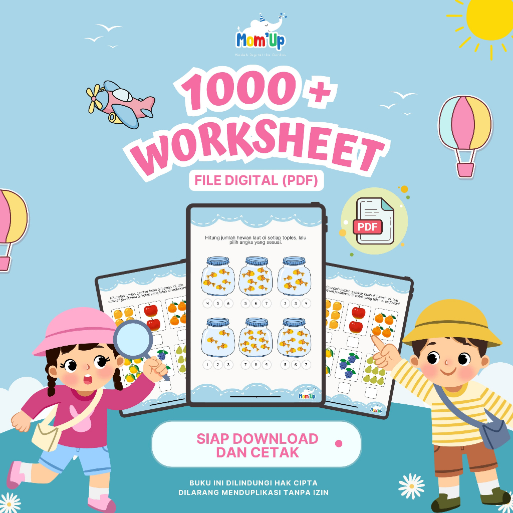 Mom'Up Worksheet Anak PDF Printable Usia 2-6 Tahun | Lembar Kerja PAUD & TK