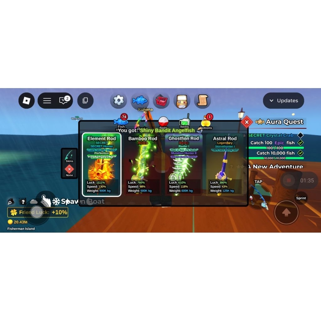 Akun Fish it - Element Rod + Enchan Perfection + Enchan Secret Hunter dan Singularity boober