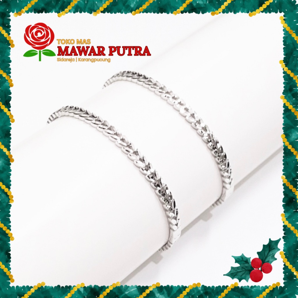 GELANG OVAL FULL DAUN GOLD / WHITE GOLD 8K UBS