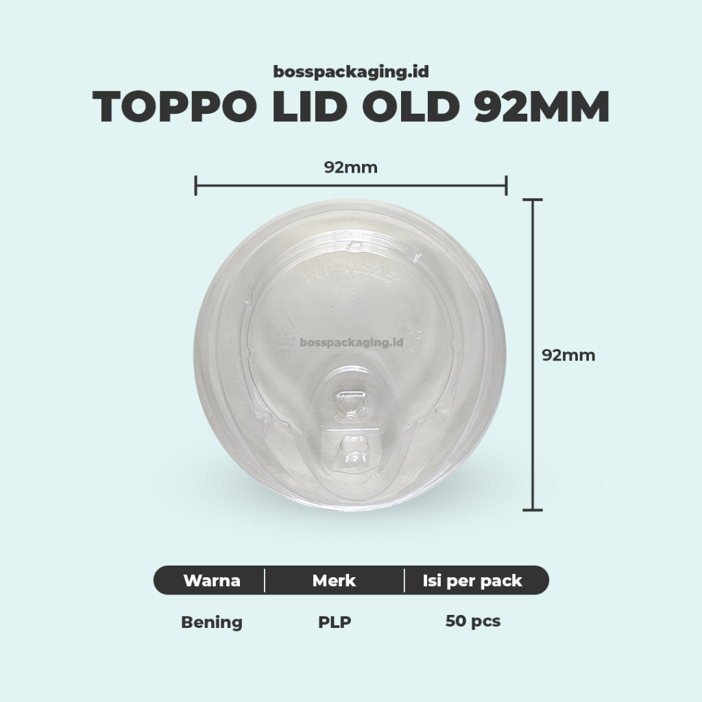 (50 pcs) Toppo Lid Cup PLP Tutup Gelas Plastik (92mm) Tutup Gelas Minuman Tumpuk