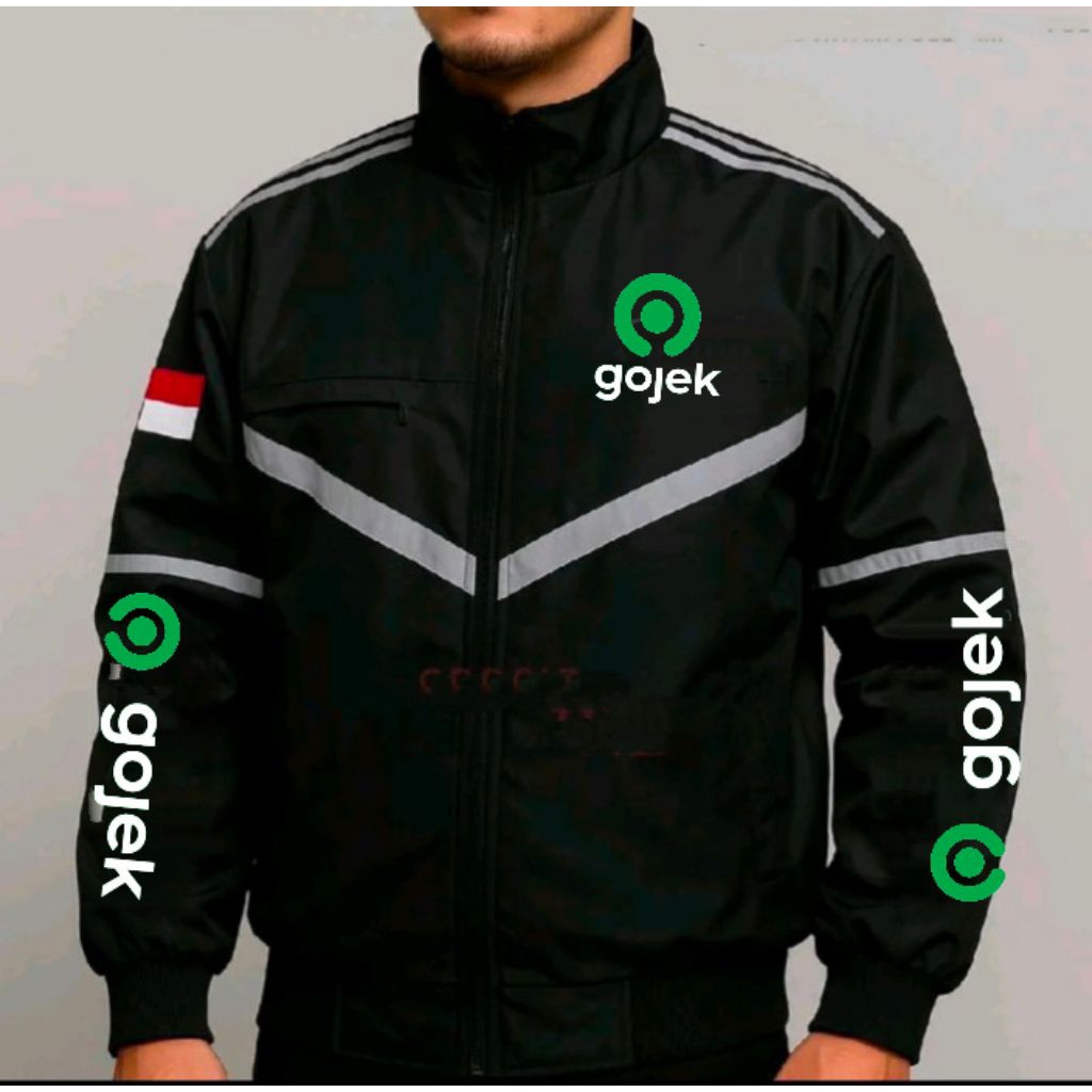 Jaket Gojek hitam waterproof pria wanita / jaket ojol bordir