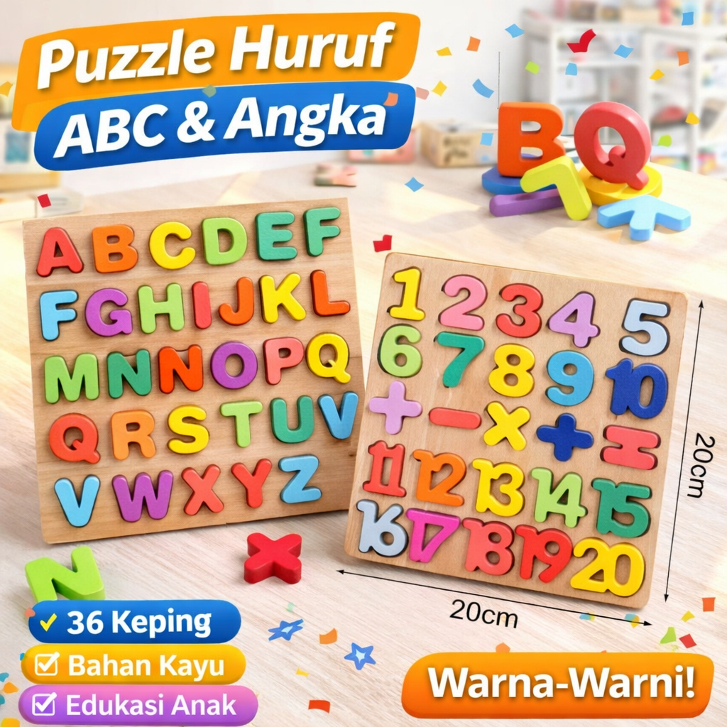 Mainan Puzzle ABC Dan Angka Mainan Edukasi Anak Puzzle Kayu