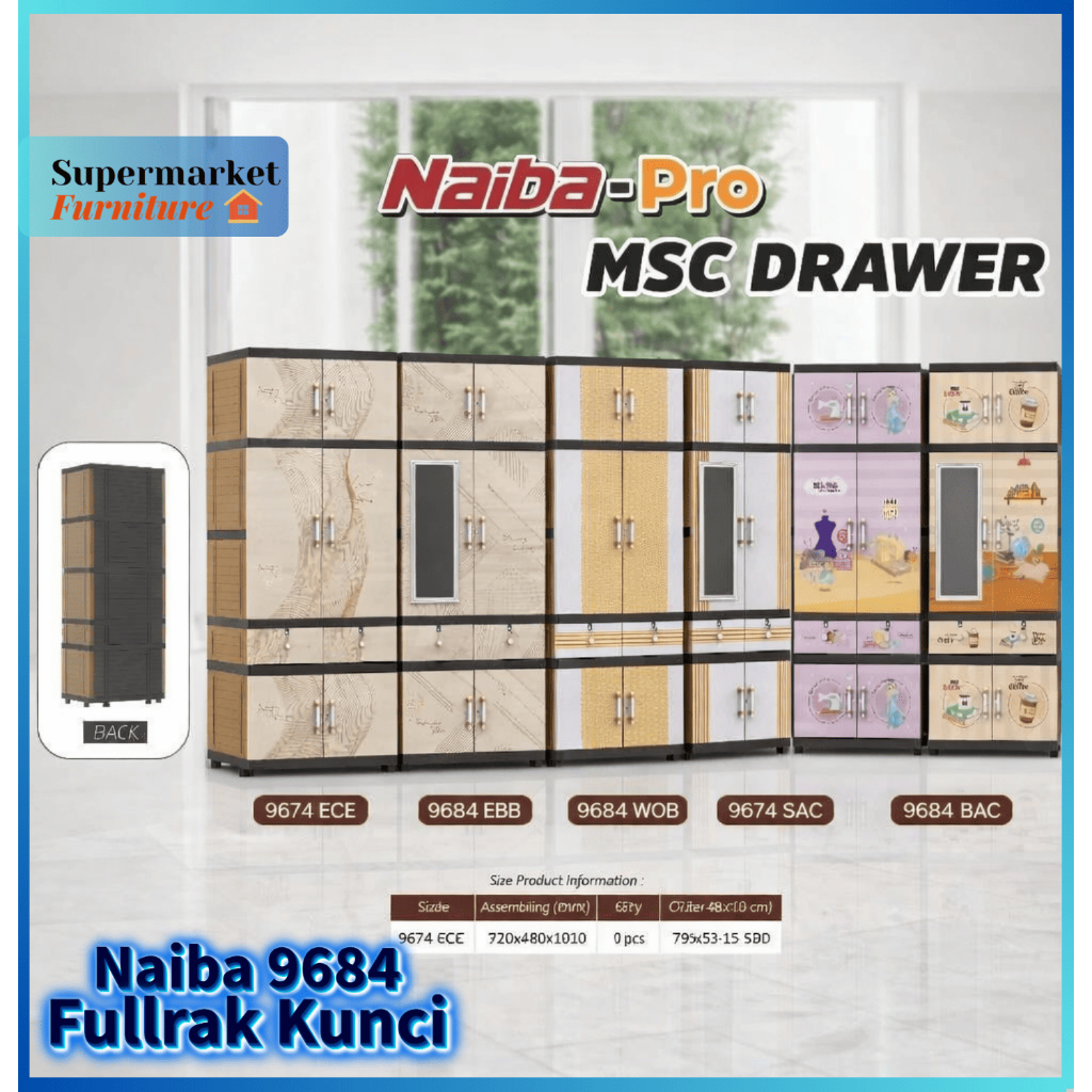 NAIBA - Lemari Plastik 9684 Fullrak Kunci/Lemari Plastik New Naiba