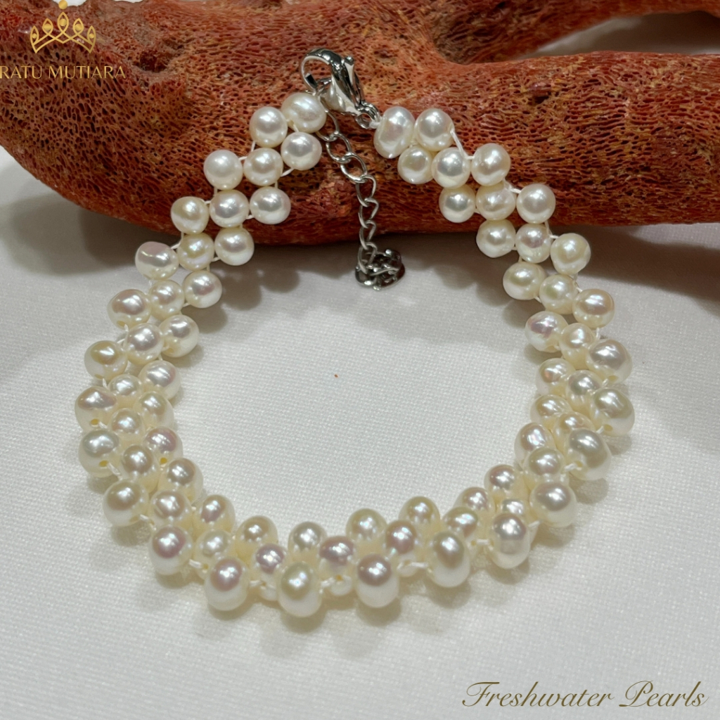 Gelang Mutiara Air Tawar 3-4mm  Model Ronce