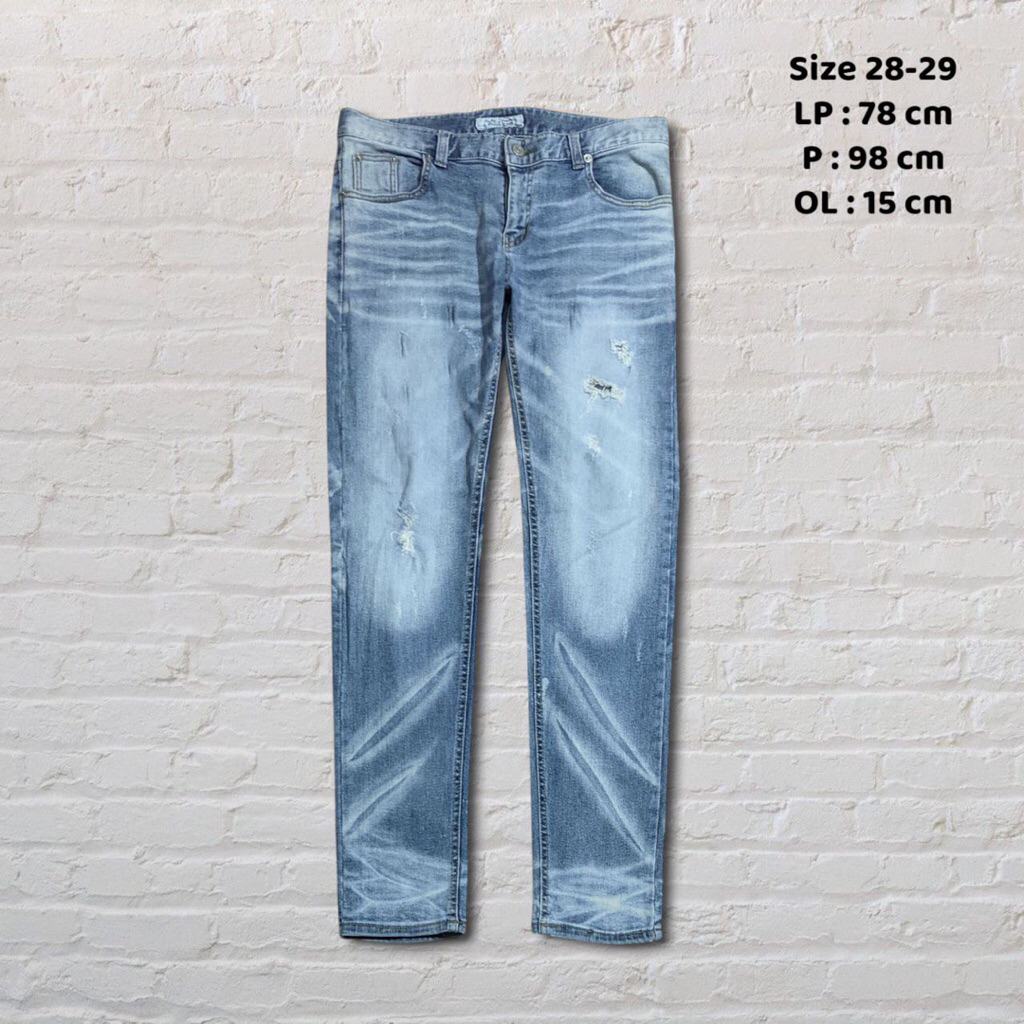 Size 28-29 Celana Panjang Longpants Jeans Homme Blue Washed Fading Ripped Slim Fit  Second Preloved 