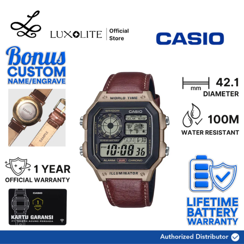 [Luxolite] CASIO Jam Tangan Pria Digital AE-1200WHL-5AVDF/AE-1200WHL-5AV/AE-1200WHL-5A Leather STrap