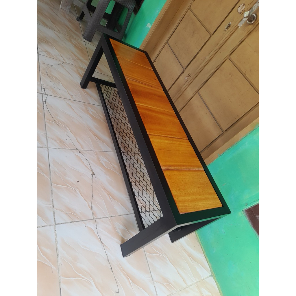 Kursi besi panjang kombinasi kayu | kursi teras besi kayu | kursi taman | kursi minimalis | bangku b