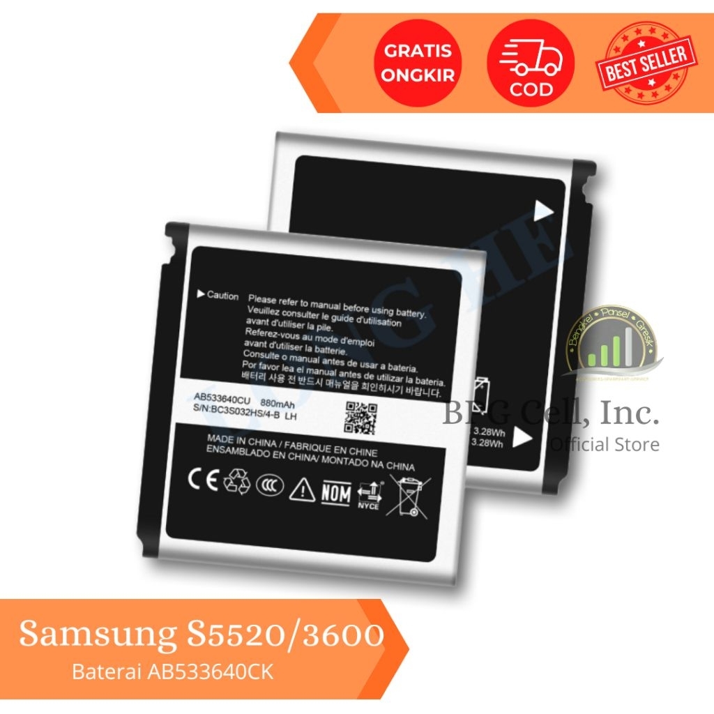 Baterai AB533640CK AB533640CU AB533640CE Samsung S3600 C3110 G600 F330 G400 Soul S3600i S3710 S5520