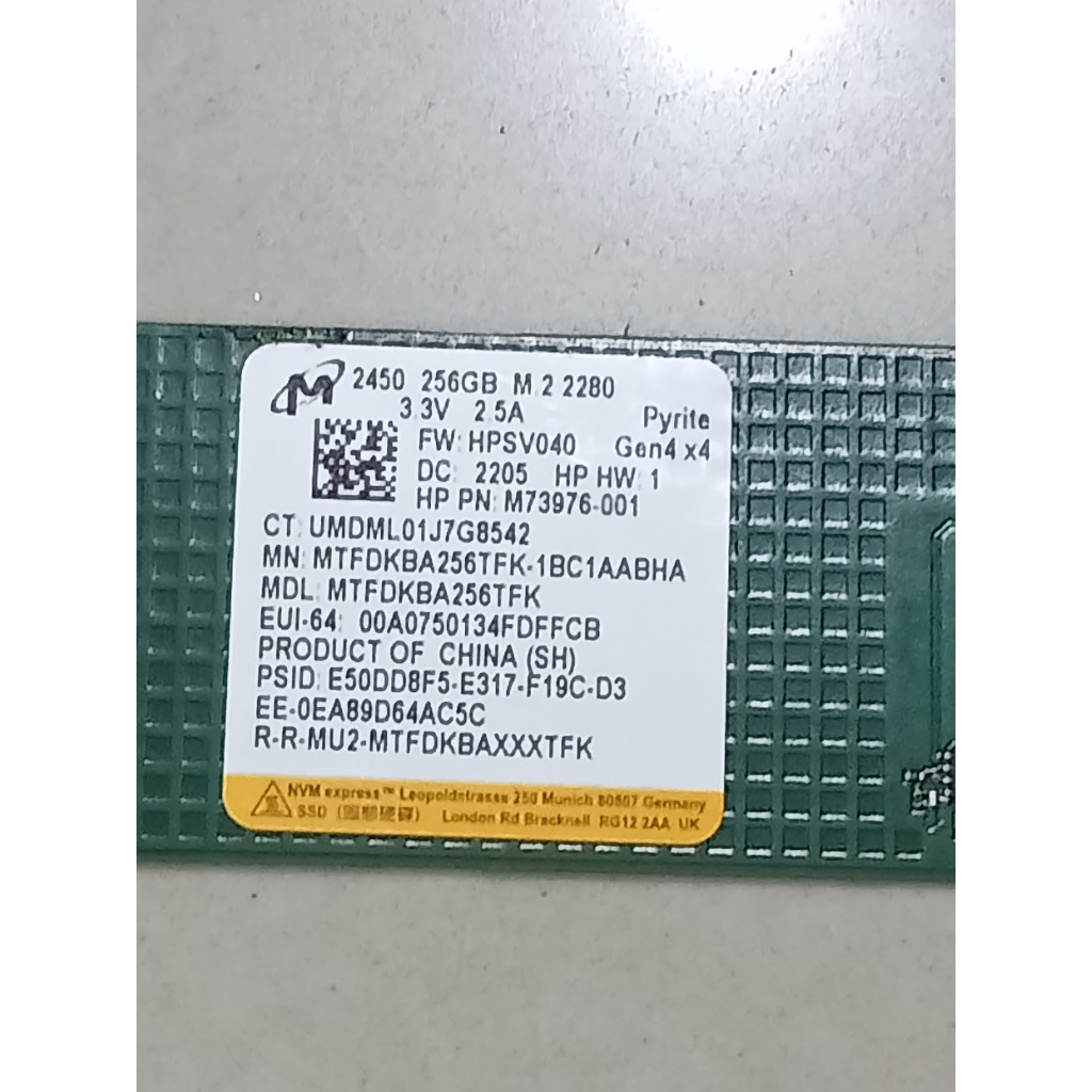 SSD NVME MICRON 256 GB