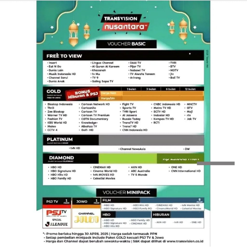 Voucher Paket Isi Ulang Nusa Film 360 Hari Minipack Tanaka Nusantara HD Transvision