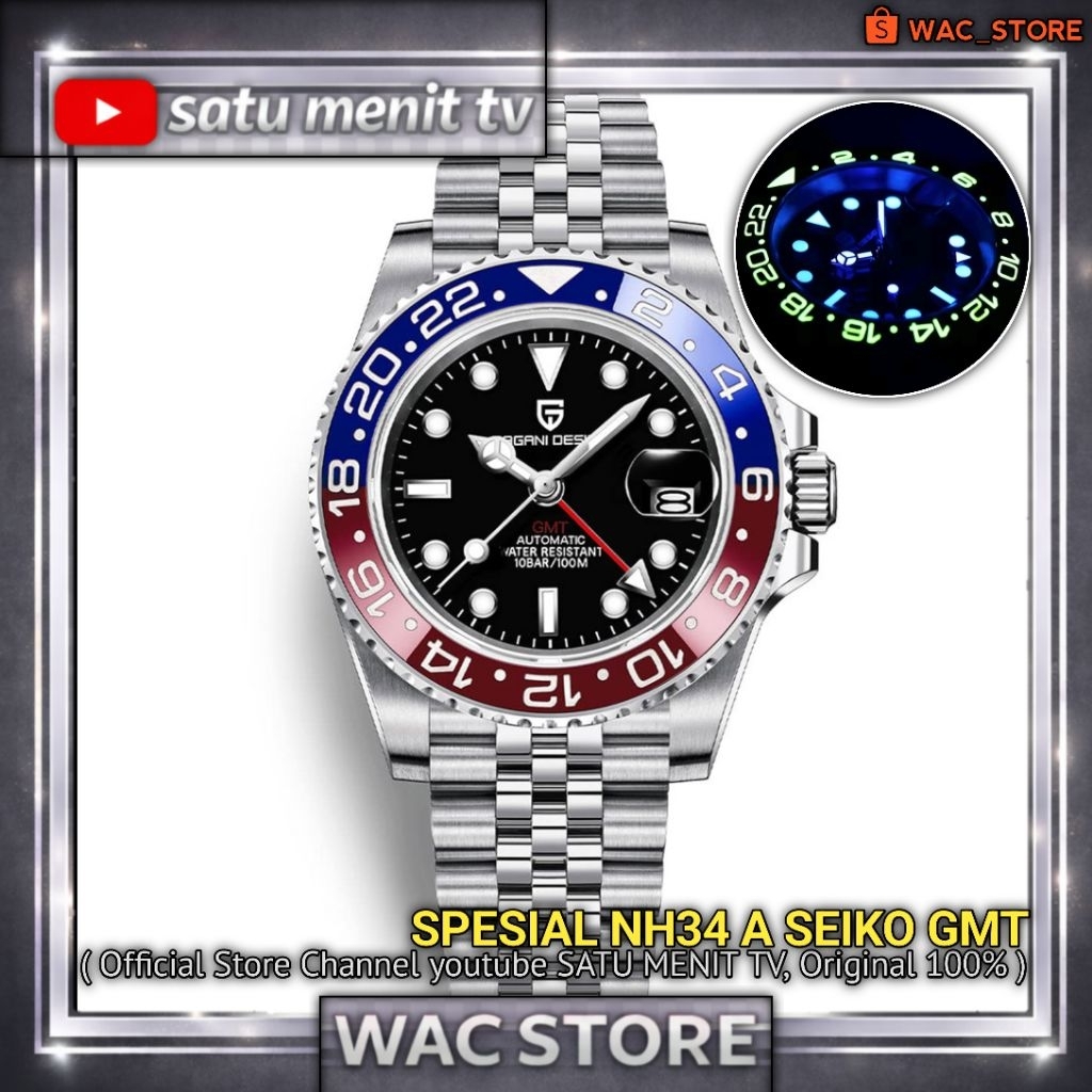 PAGANI DESIGN GMT PEPSI NH34 TERBARU AUTOMATIC MOVEMENT