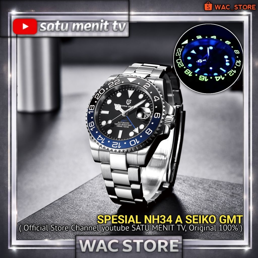 PAGANI DESIGN BATMAN AUTOMATIC NH34 A SEIKO OYSTER SAFIR GLASS + AR COATING 120 KLIK BEZEL CERAMIC F