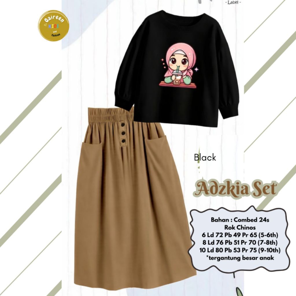 [ ata.id kids ] Adzkia setelan rok chinos muslim anak perempuan by Qaireen