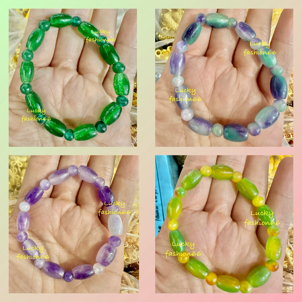 Gelang batu giok oval warna warni