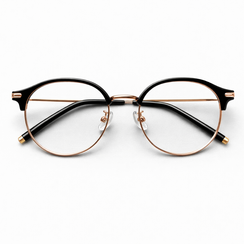 Kacamata Minus Bulat Clubmaster Metal Nosepad Muka Kecil Medium Wanita Pria Medan MORIARTY - NAVI