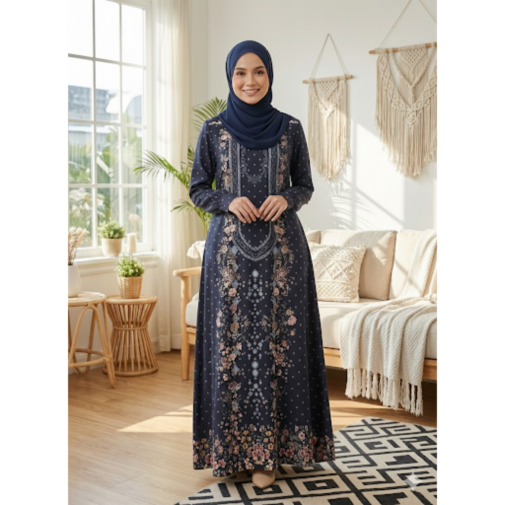 UNARA - GAMIS DRESS MOTIF SULTAN snowy printing payet leher