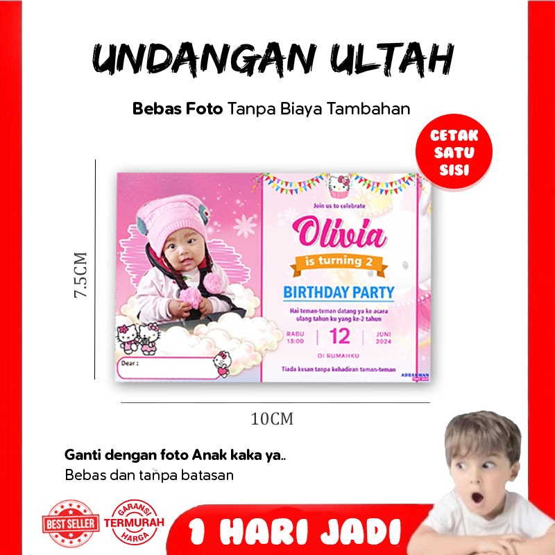 (Bebas Foto Anak) Undangan Ultah Anak Custom, Undangan Ulang Tahun Anak Laki Laki Perempuan
