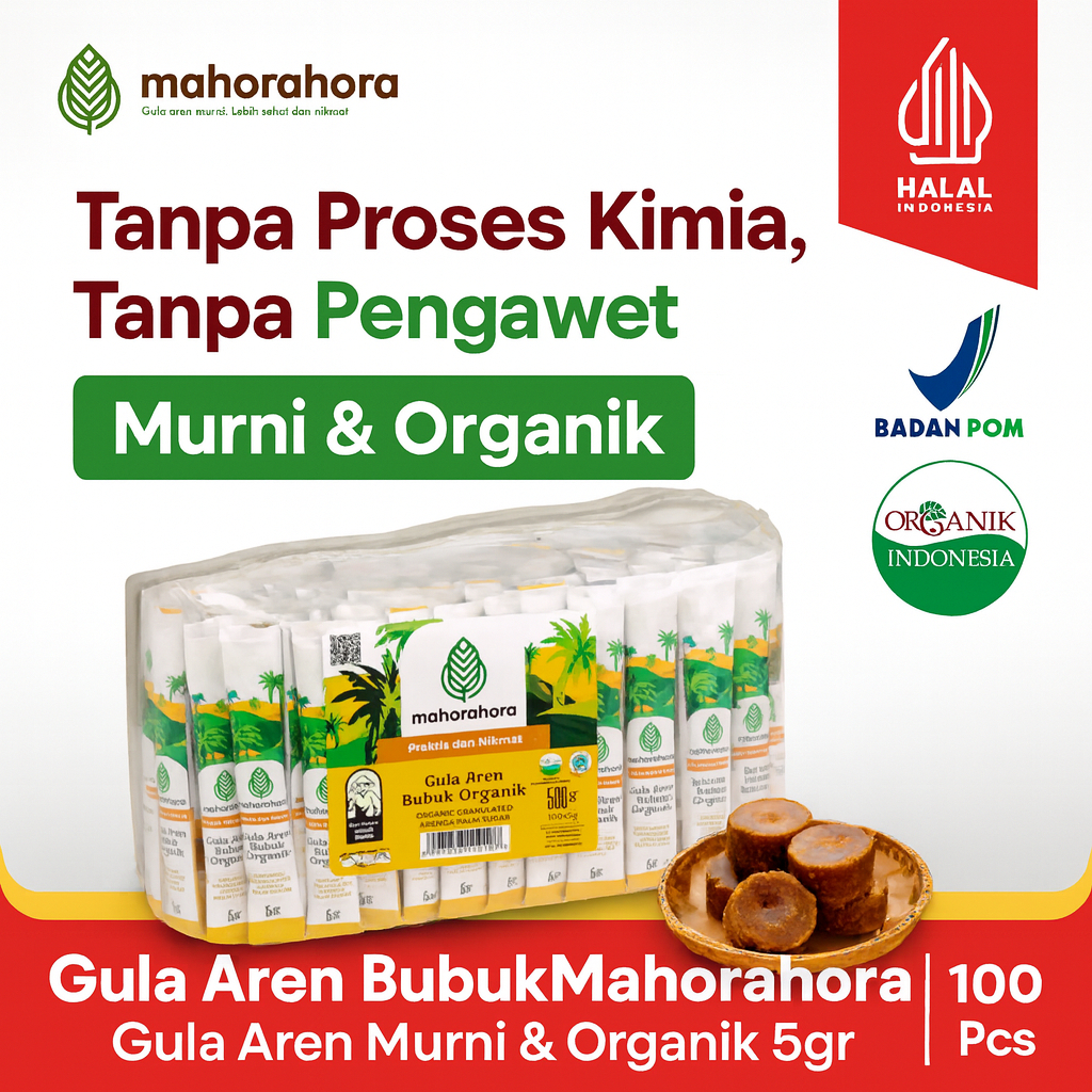 Mahorahora Gula Aren Bubuk 5gr 100 Sachet – Gula Aren Sachet Organik [28543538174]
