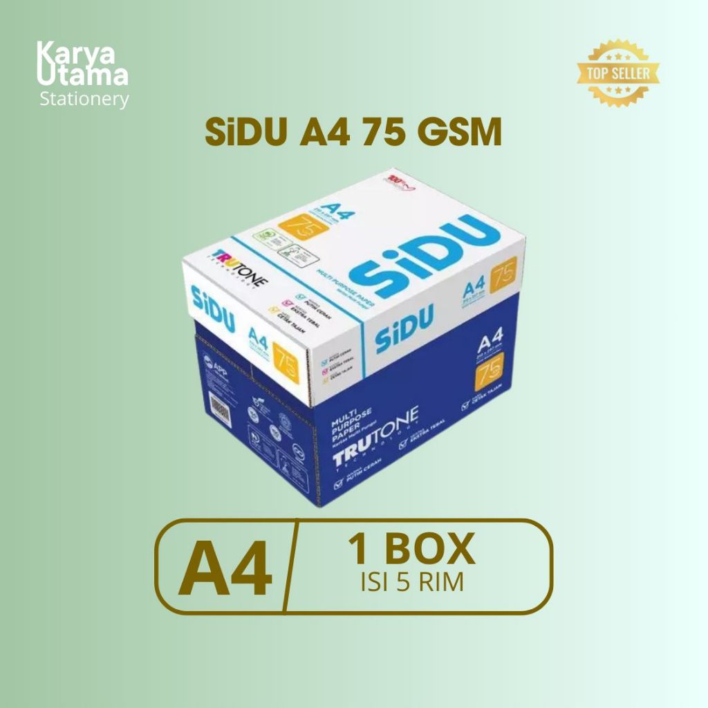 SIDU Kertas HVS A4 75Gr | 1 Dus 5 Rim Kertas HVS Kualitas Terbaik