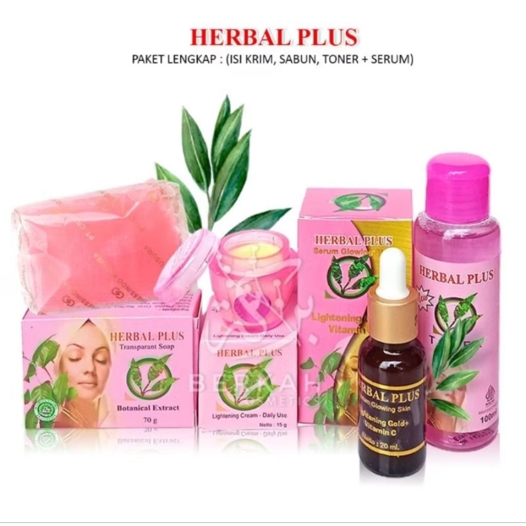 Herbal Plus BPOM Paket Lengkap ORIGINAL Sabun Batang/Cream/Toner/Serum
