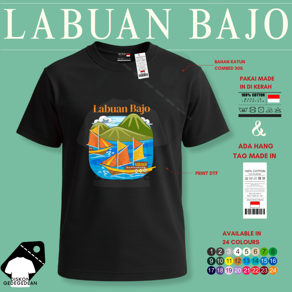 Diskongedegedean Kaos Souvenir Labuan Bajo Baju Tshirt Oleh Oleh Kota Indonesia Labuan Bajo Dewasa A