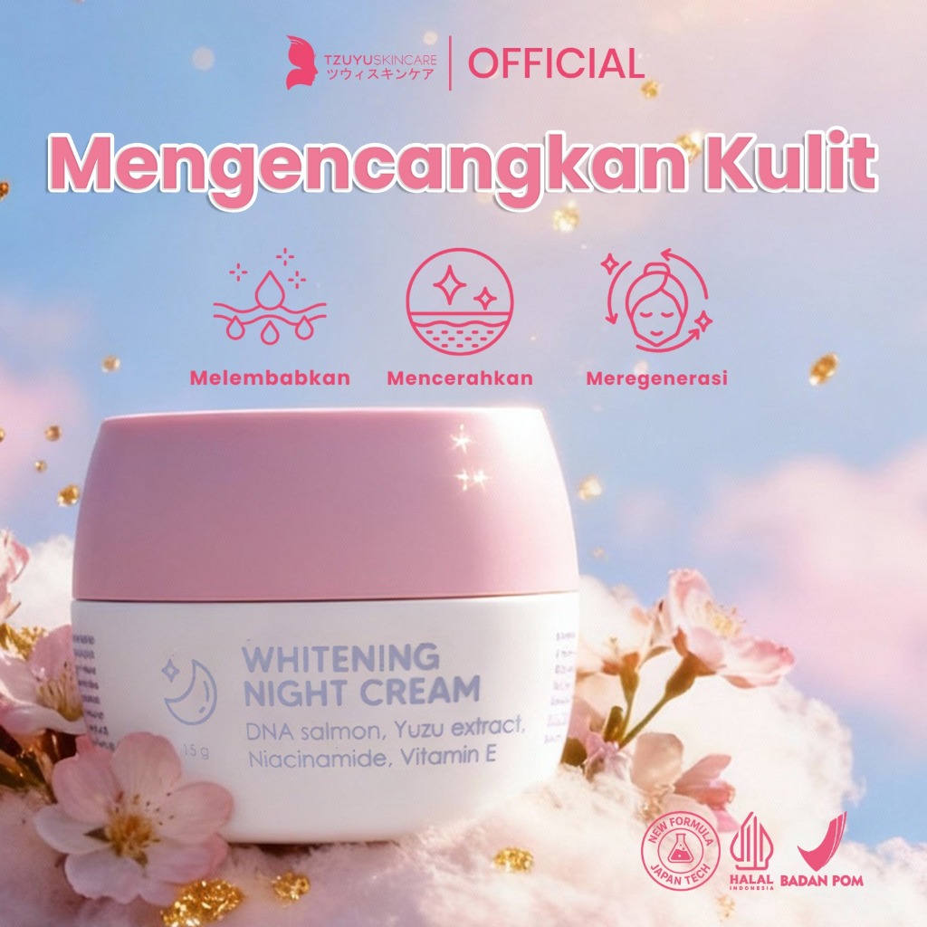 TZUYU SKINCARE Whitening Night Cream DNA Salmon Moisturizer Mencerahkan Mengencangkan HALAL BPOM
