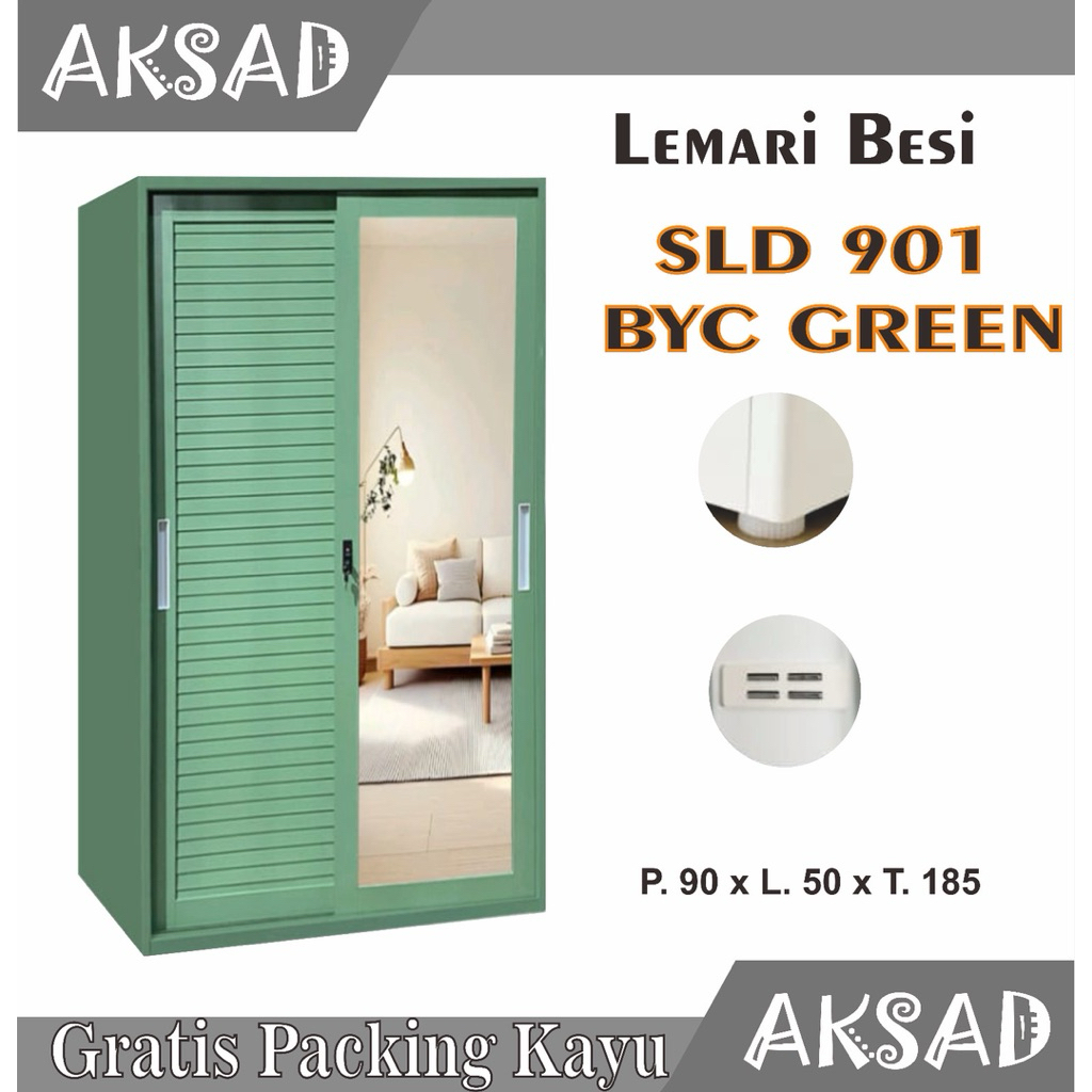 AKSAD - Lemari Baju Besi Sliding 2 Pintu Lebar 90 Cm | Lemari Besi Sliding 2 Pintu | Lemari besi sli