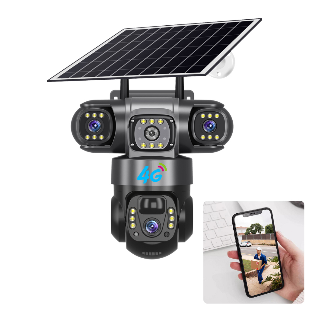 Kamera CCTV Tenaga Surya 4G 200W, Deteksi Manusia AI, Audio Dua Arah, Tenaga Surya, Tahan Air