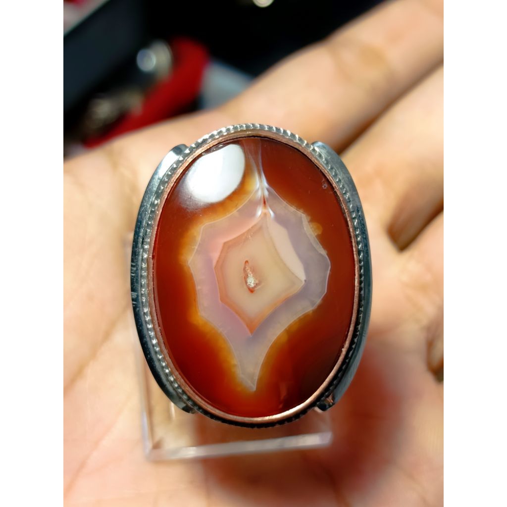 cincin akik sulaiman merah motif kantong semar