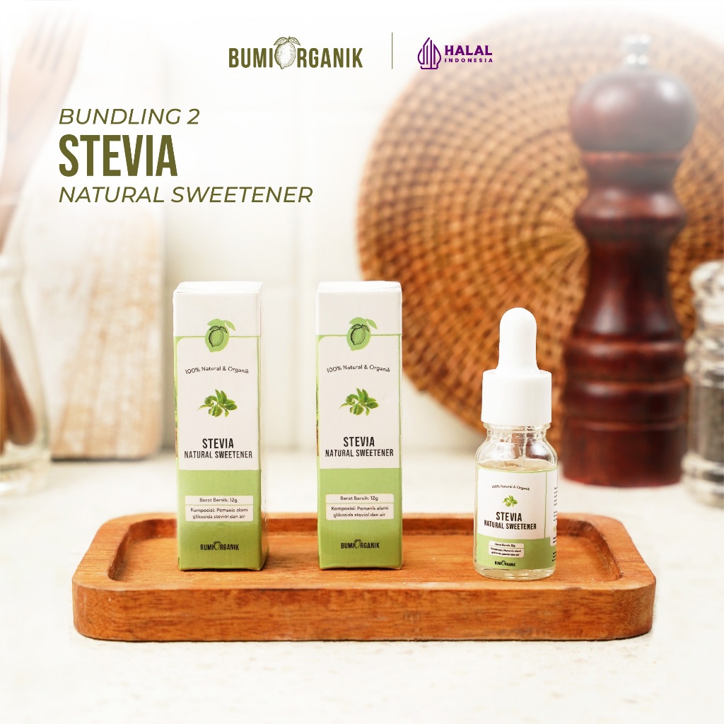 BUNDLING 2PCS STEVIA CAIR / PENGGANTI GULA STEVIA ASLI 100% - BUMI ORGANIK / GULA TETES STEVIA / PEM