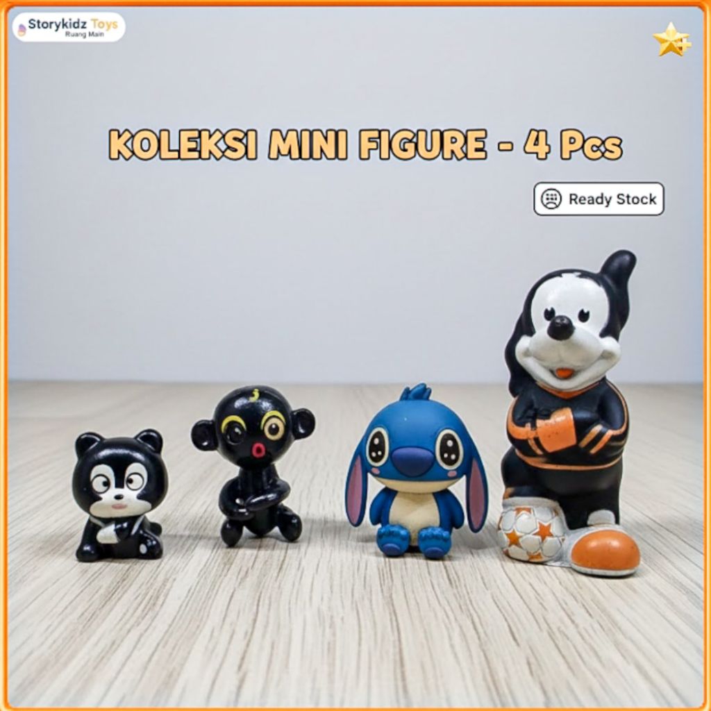 Mainan Anak Set 4 Pcs Mini Figure Mix Karakter Lilo Stitch Monkey Lucu Pajangan Dashboard Mobil Prel