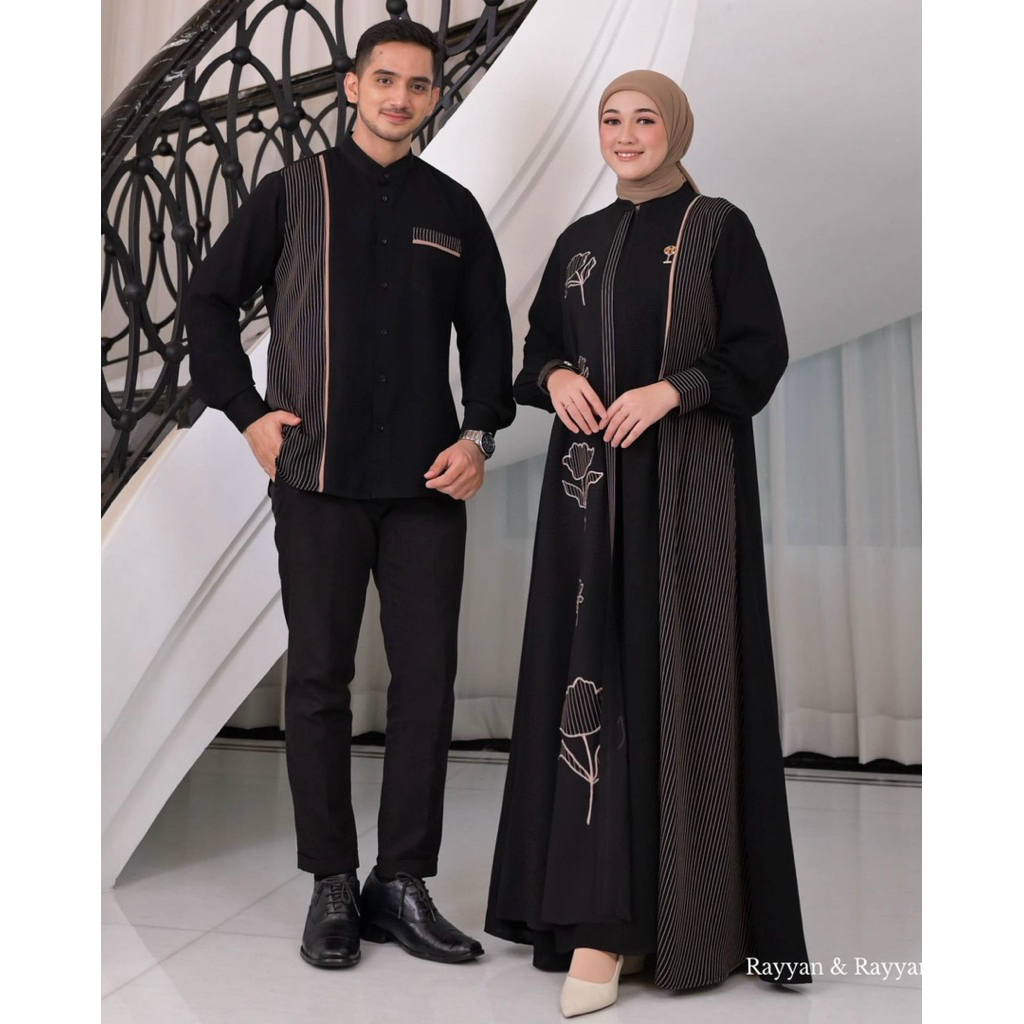 Rayyana Dress Abaya Hitam Stripe Mewah dan Elegant Original Ninos