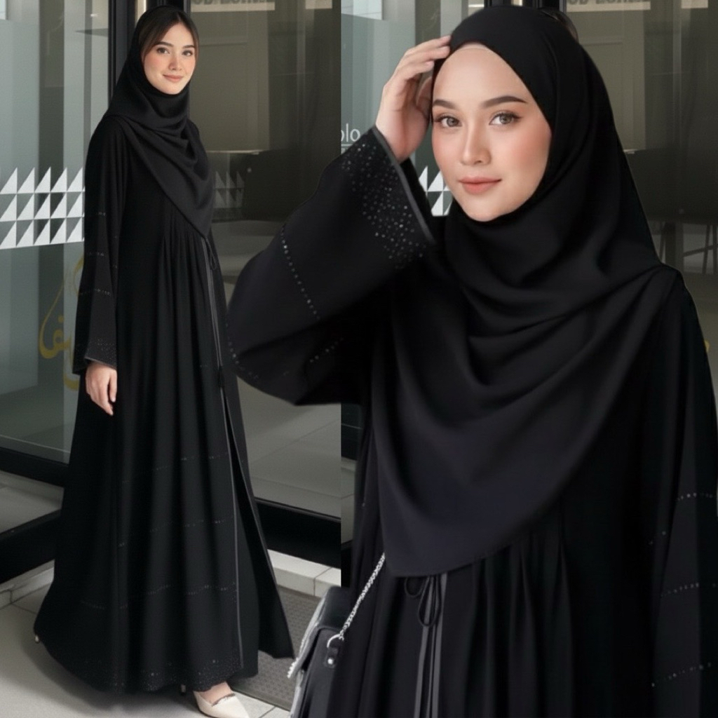 Abaya Basic Terbaru Abaya Syari Umroh Gamis Turki List Rompi Sifon Swarosky