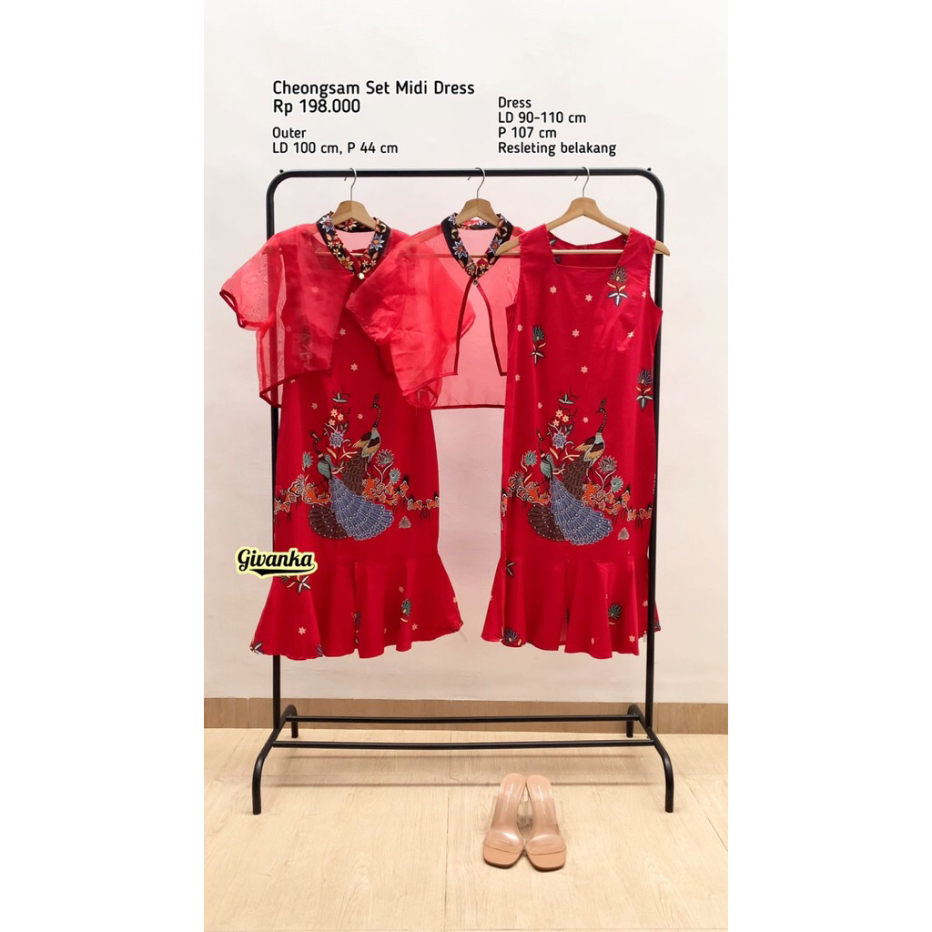 CHEONGSAM SET MIDI DRESS // DRESS CHEONGSAM OUTER KOMBINASI CHIFON  CHEONGSAM BAHAN STRETCH // CHEON