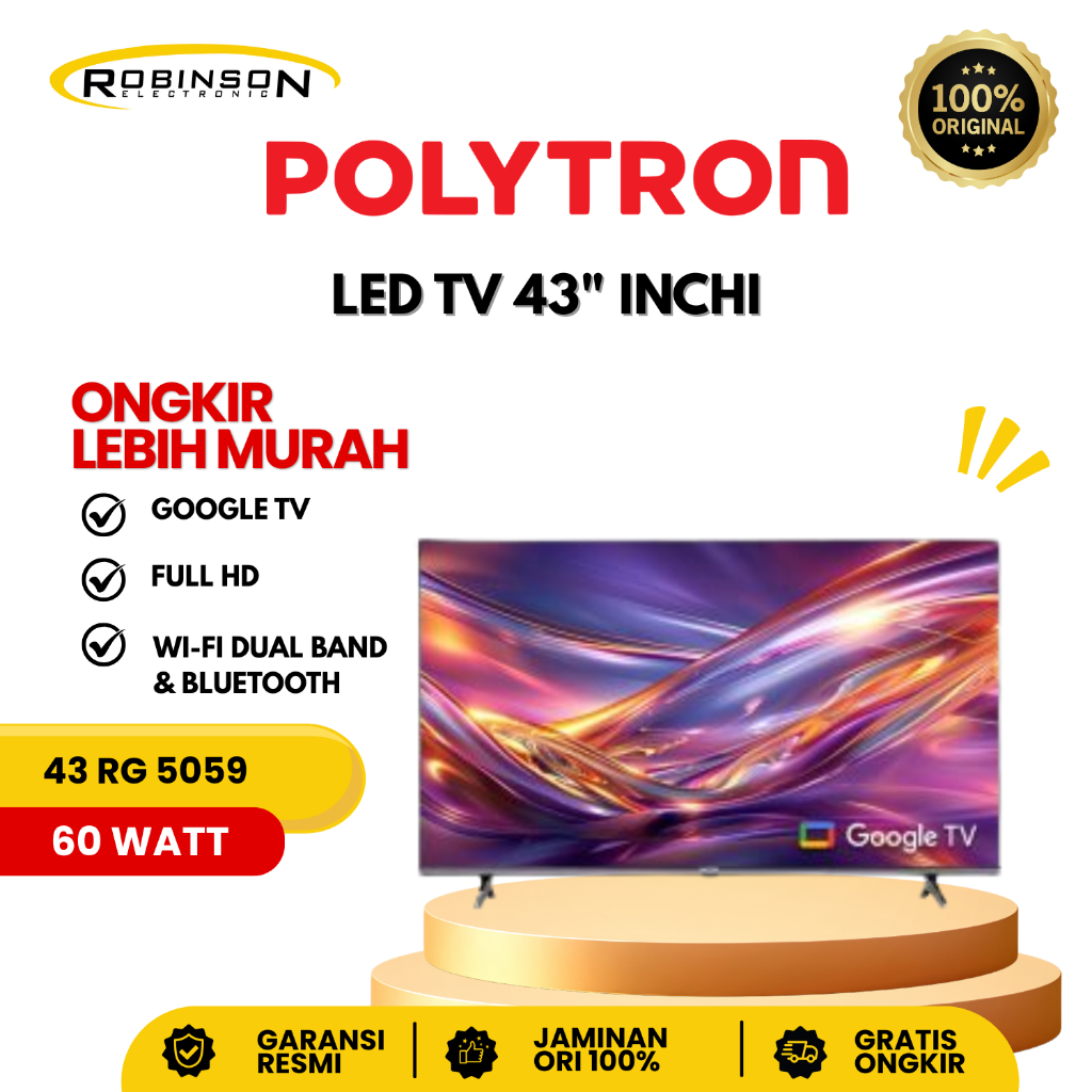 POLYTRON 43 Inchi 43 RG 5059 Full HD Google TV YouTube Netflix Bloetooth WiFi
