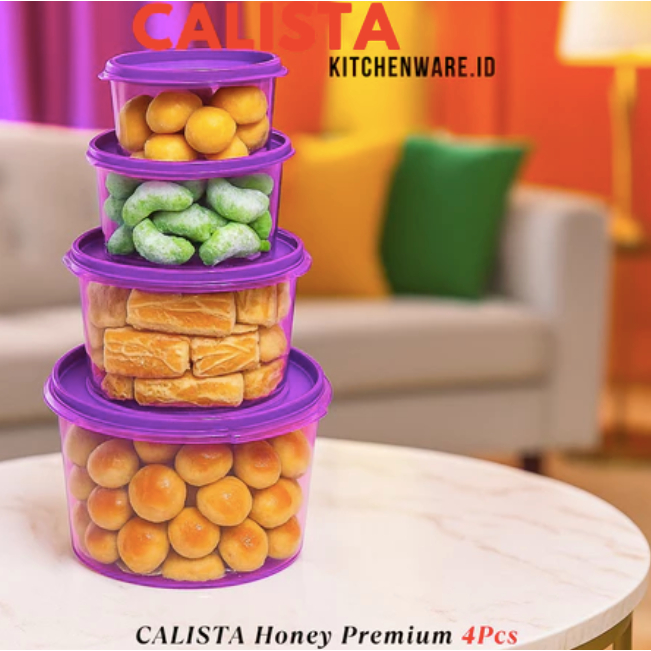 ENISOO STORE - TOPLES PLASTIK CALISTA HONEY PREMIUM SET ISI 4PCS WADAH KUE KERING LEBARAN TEMPAT PEN