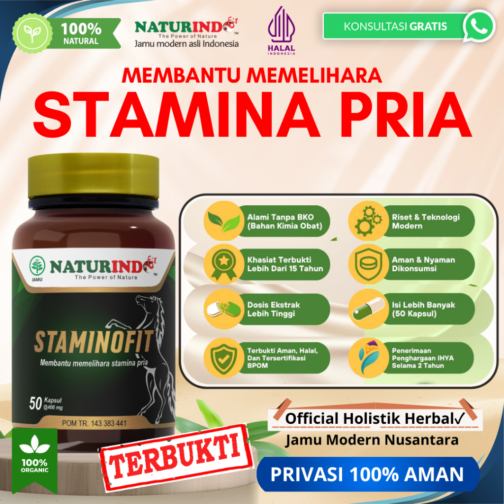 Obat Herbal Alami Bantu Memelihara Stamina Pria Halal BPOM STAMINOFIT Naturindo