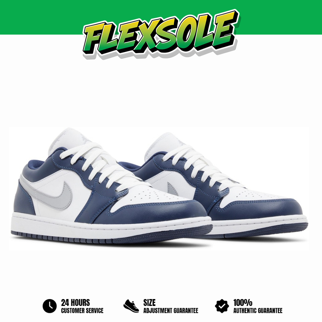 Sepatu Nike Air Jordan 1 Low Wolf Grey Midnight Navy Authentic Sneakers