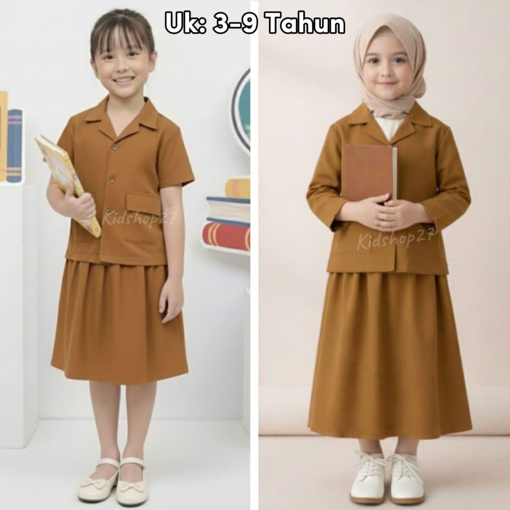 Baju Profesi Guru Anak Perempuan/Setelan PNS Anak Lengan Pendek/Panjang