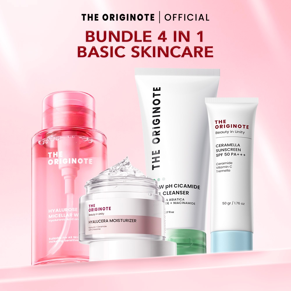 The Originote 4in1 Basic Skincare - Facial Wash Micellar Moisturizer Sunscreen Kit Melembabkan Gentl