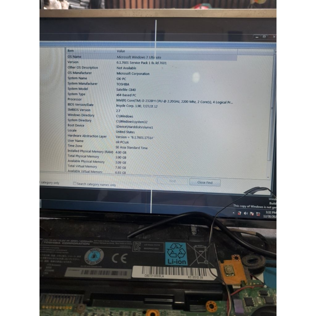 MAINBOARD MOTHERBOARD LAPTOP TOSHIBA C840 C800 BEKAS