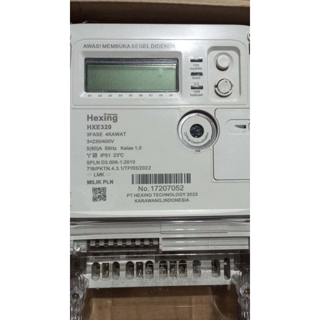 Kwh meter merk hexing 5(80) A 3 fase class 1.0